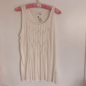 Off White Pleated Sleeveless Top